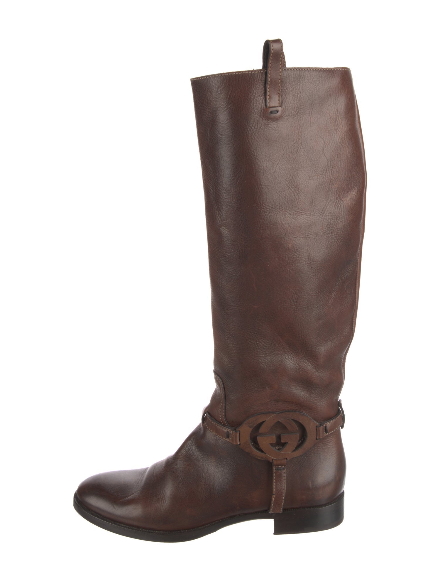 Gucci Interlocking G Logo Leather Riding Boots