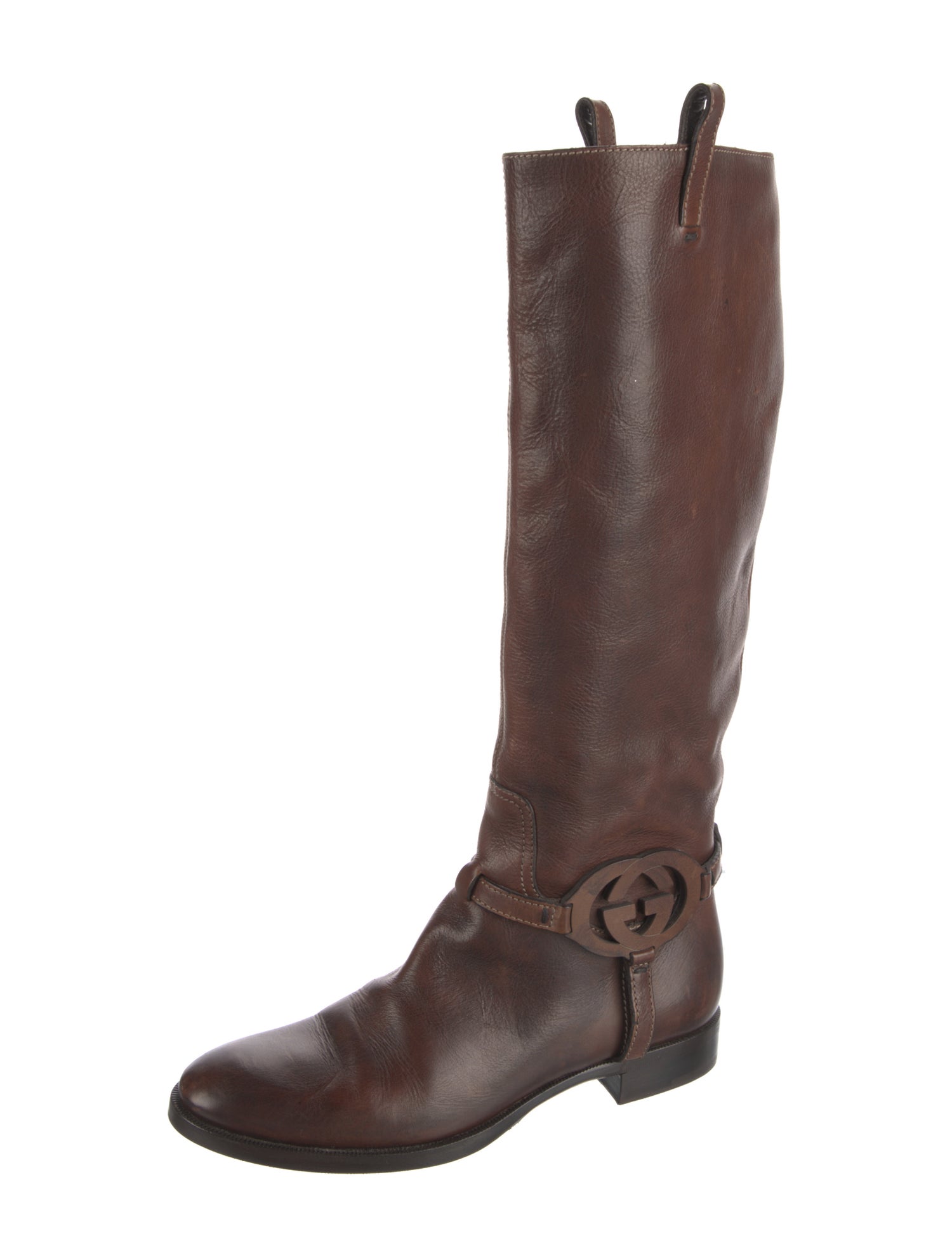 Gucci Interlocking G Logo Leather Riding Boots