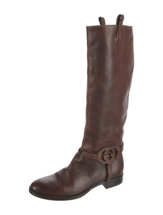 Gucci Interlocking G Logo Leather Riding Boots