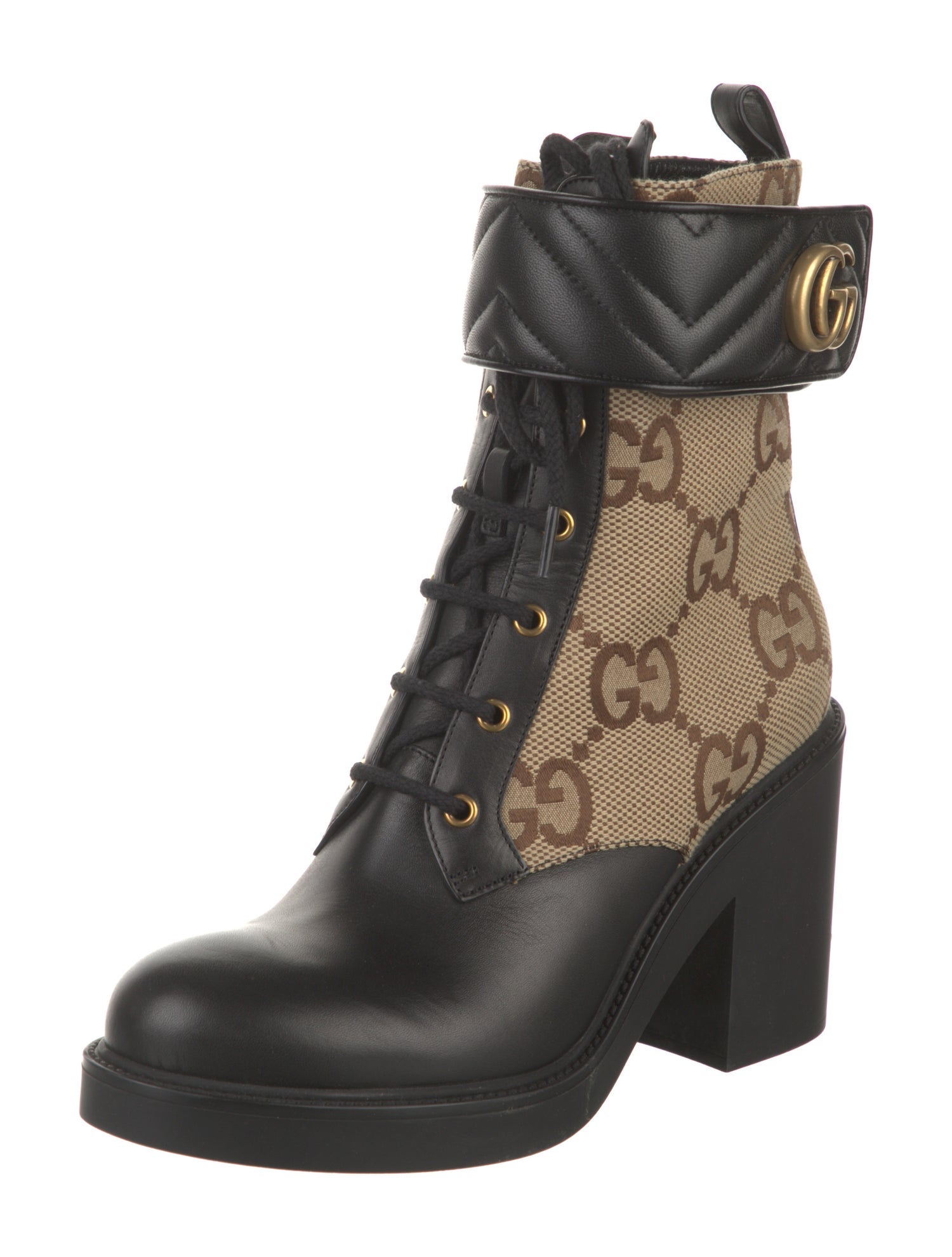 Gucci GG Canvas Leather Combat Boots