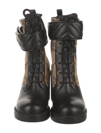 Gucci GG Canvas Leather Combat Boots