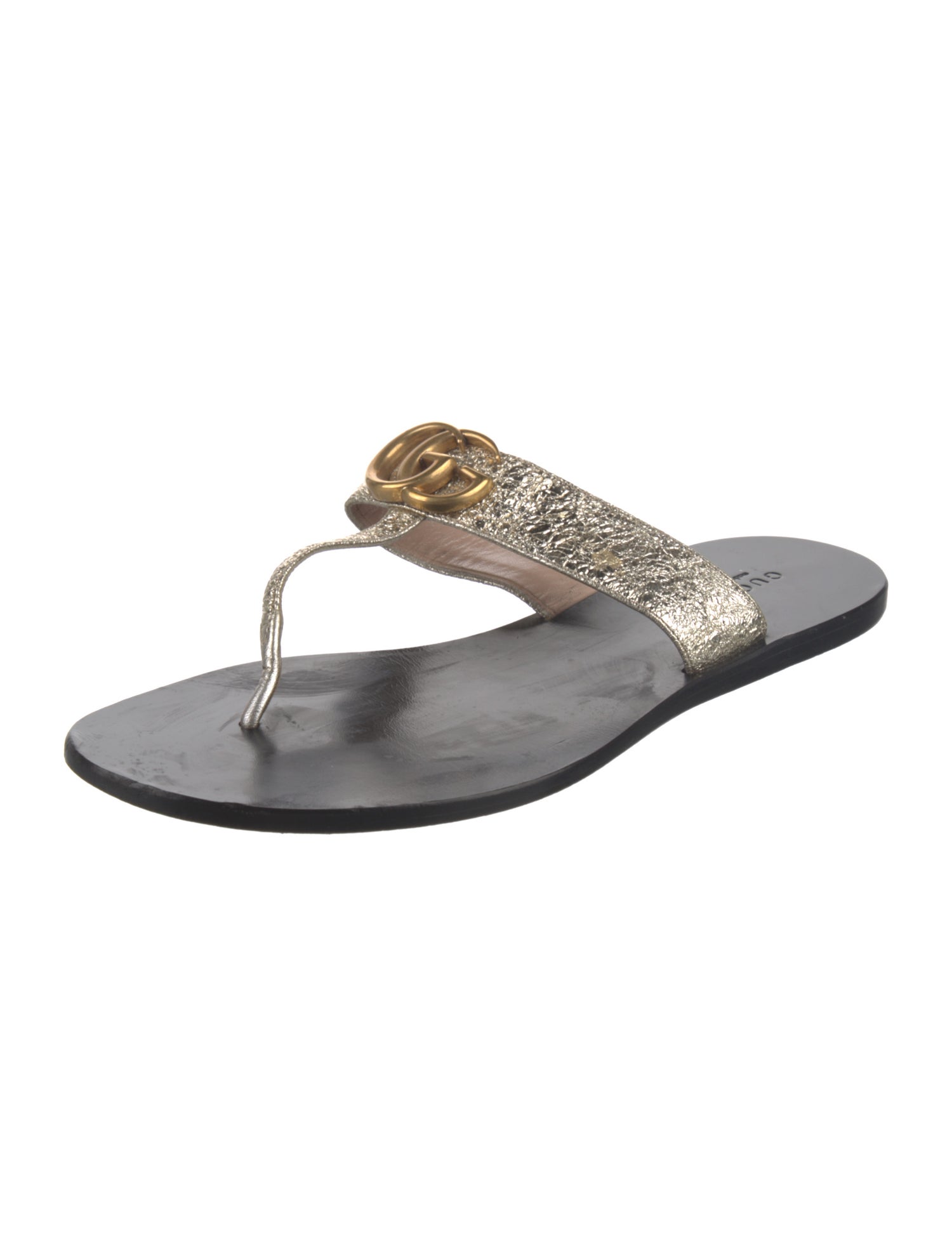 Gucci Double G Logo Leather Flip Flops