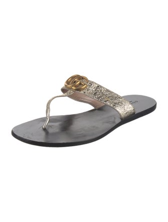 Gucci Double G Logo Leather Flip Flops