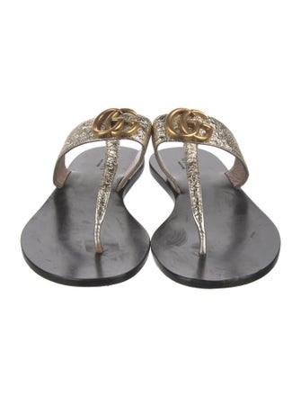 Gucci Double G Logo Leather Flip Flops