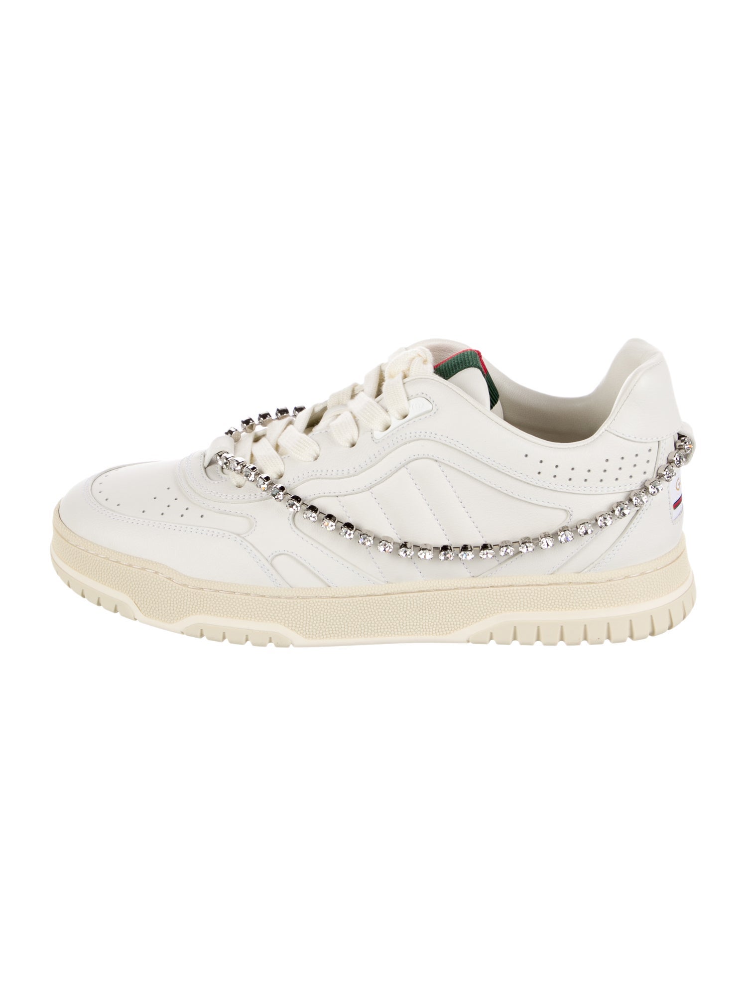 Gucci Leather Crystal Embellishments Sneakers