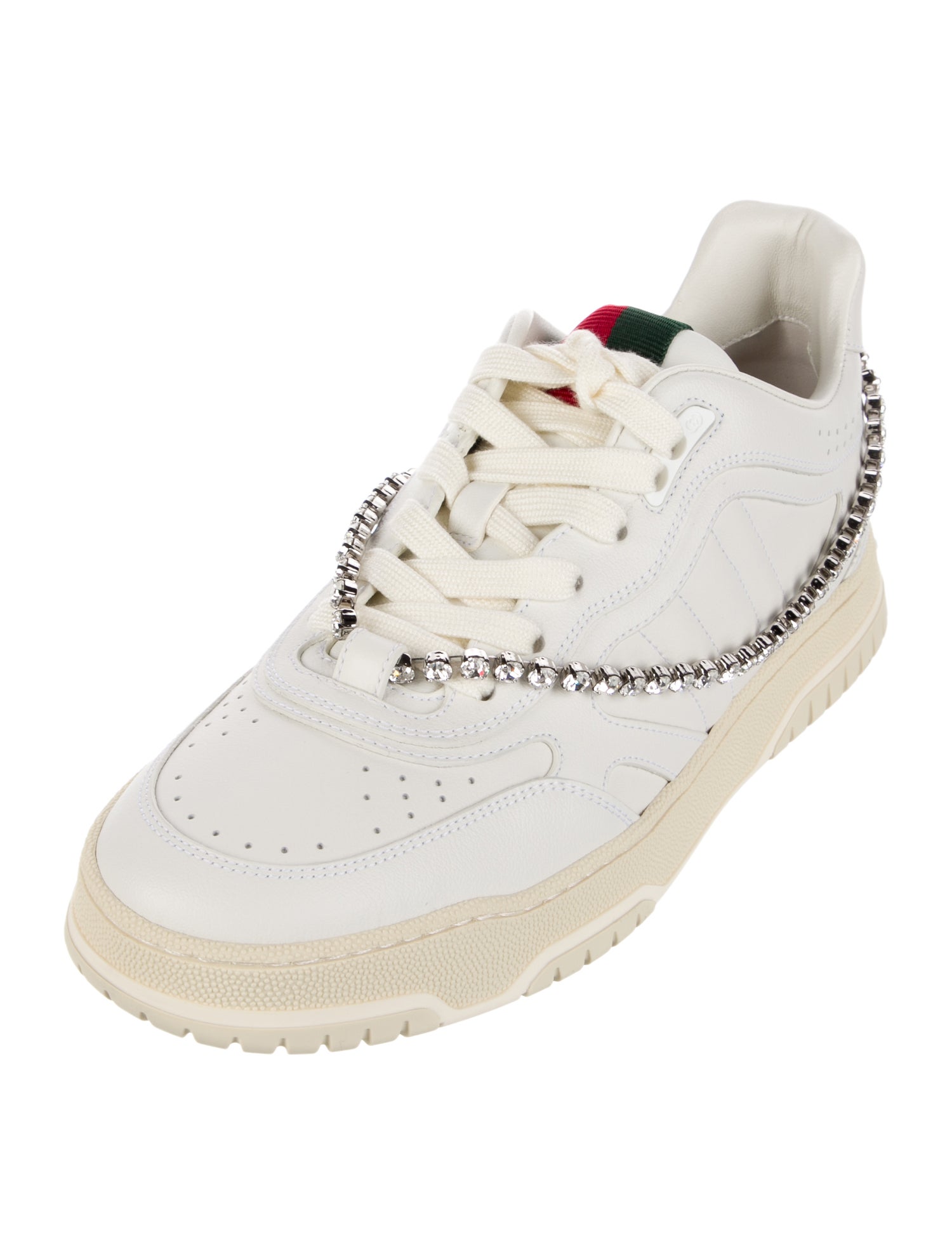 Gucci Leather Crystal Embellishments Sneakers