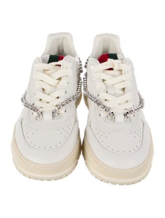 Gucci Leather Crystal Embellishments Sneakers