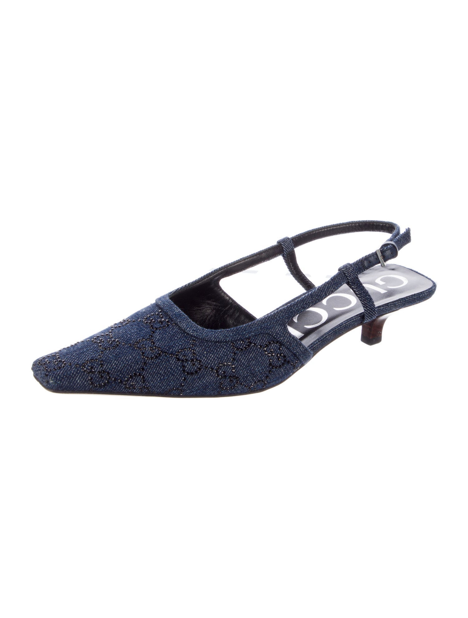 Gucci Denim Crystal Embellishments Slingback Pumps