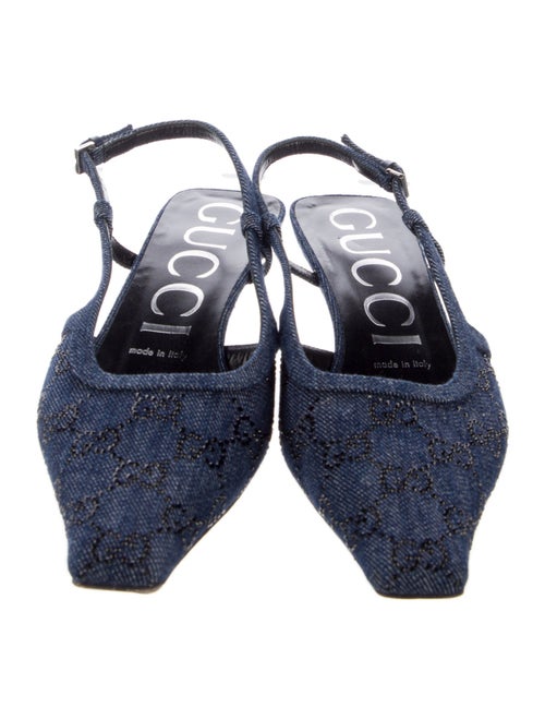 Gucci Denim Crystal Embellishments Slingback Pumps