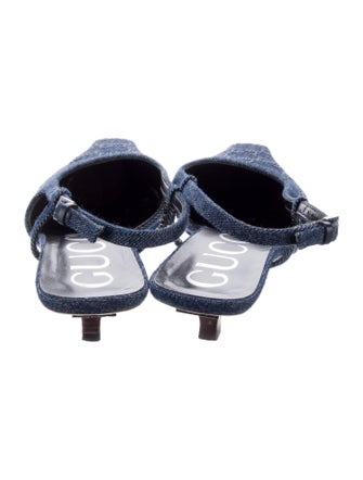 Gucci Denim Crystal Embellishments Slingback Pumps