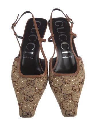 Gucci Canvas Printed Slingback Pumps