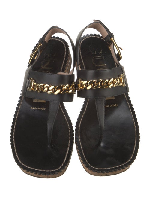 Gucci Leather Chain-Link Accents T-Strap Sandals