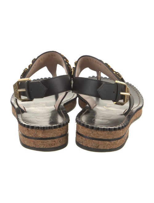 Gucci Leather Chain-Link Accents T-Strap Sandals