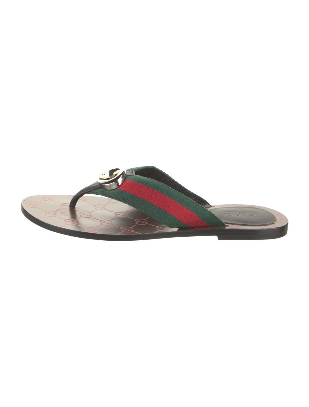 Gucci Canvas Slides Green Colorblock Pattern Leat… - image 1