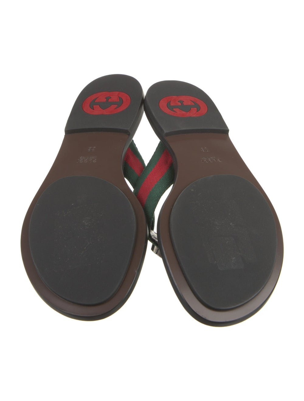 Gucci Canvas Slides Green Colorblock Pattern Leat… - image 5