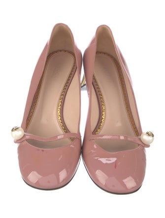 Gucci Faux Pearl Accents Patent Leather Pumps