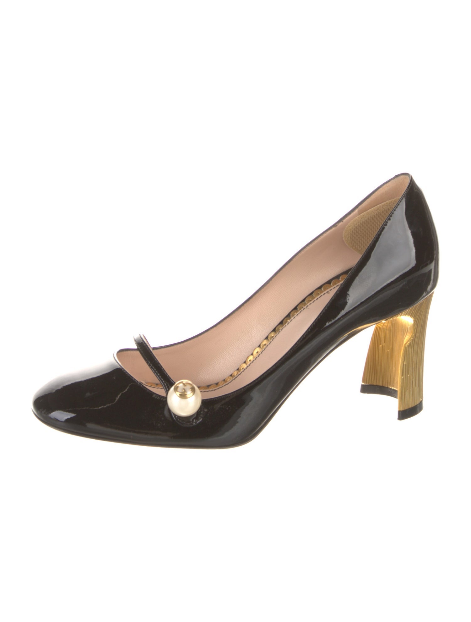 Gucci Faux Pearl Accents Patent Leather Pumps