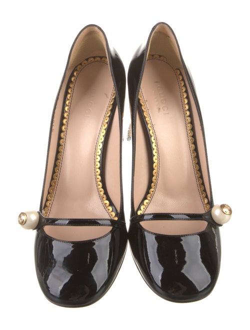 Gucci Faux Pearl Accents Patent Leather Pumps