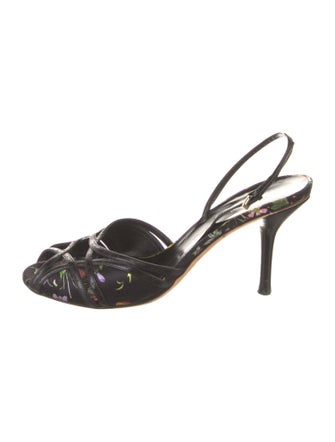 Gucci Flora Print Satin Slingback Sandals