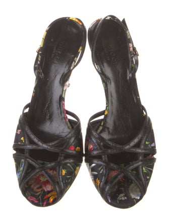 Gucci Flora Print Satin Slingback Sandals