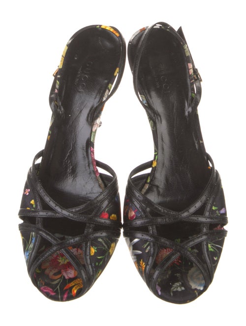 Gucci Flora Print Satin Slingback Sandals