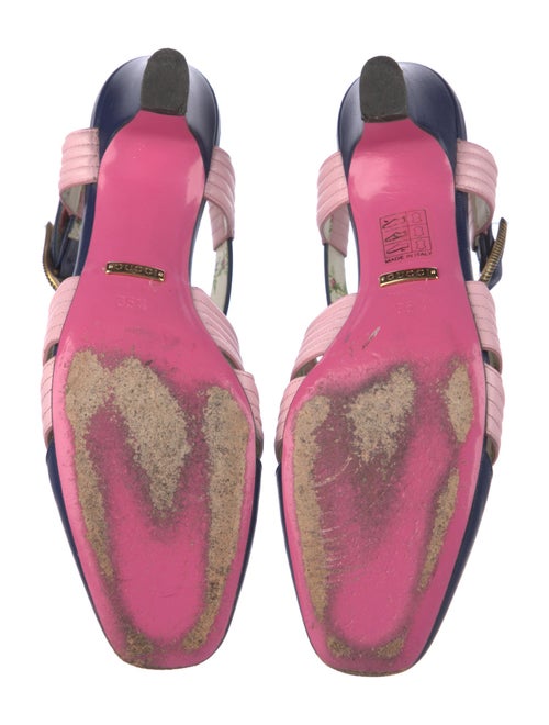 Gucci Faux Pearl Accents Leather T-Strap Pumps