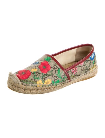 Gucci Flora Print Leather Trim Embellishment Espadrilles