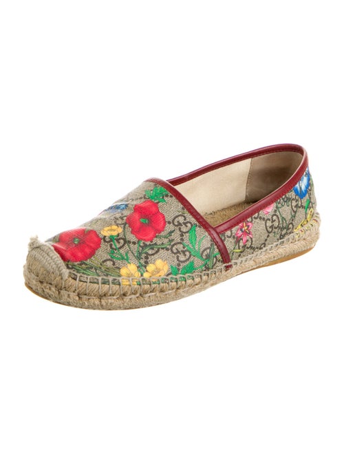 Gucci Flora Print Leather Trim Embellishment Espadrilles