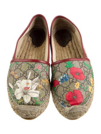 Gucci Flora Print Leather Trim Embellishment Espadrilles