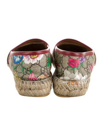Gucci Flora Print Leather Trim Embellishment Espadrilles
