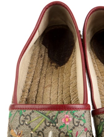 Gucci Flora Print Leather Trim Embellishment Espadrilles