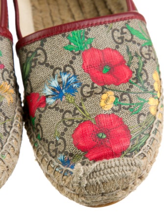 Gucci Flora Print Leather Trim Embellishment Espadrilles