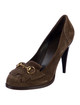 Gucci Horsebit Accent Suede Pumps