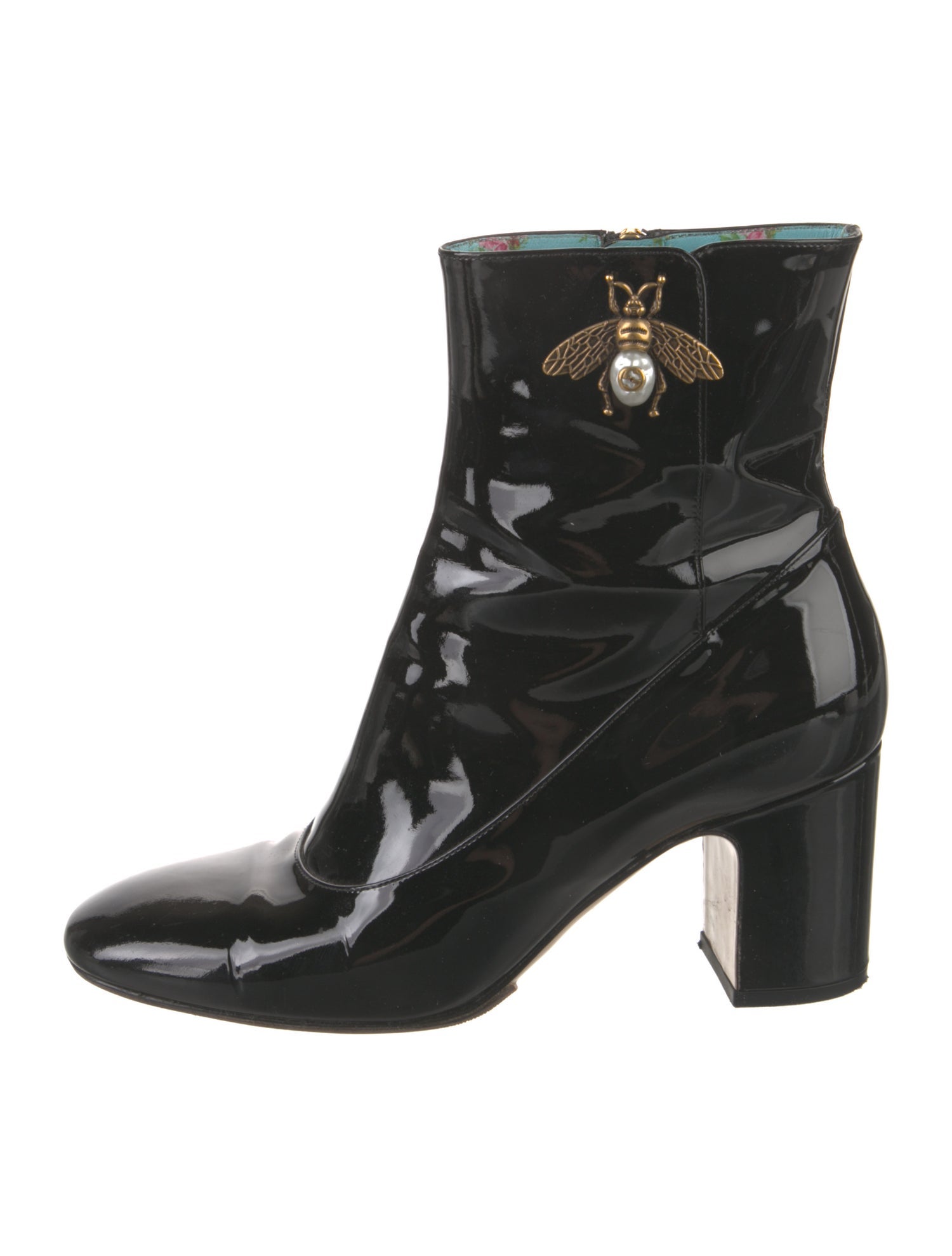 Gucci Faux Pearl Accents Patent Leather Boots