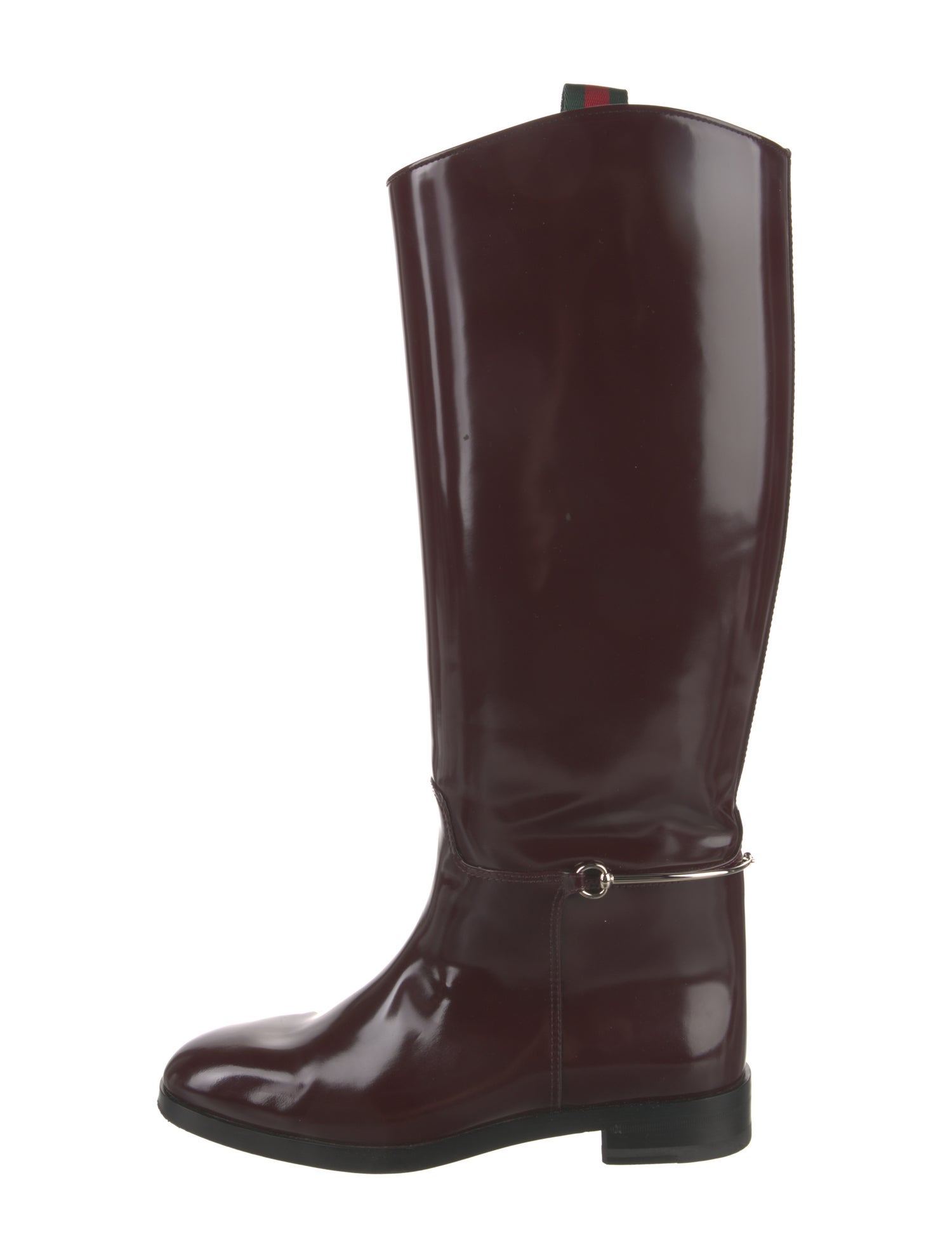 Gucci Web Accent Patent Leather Riding Boots