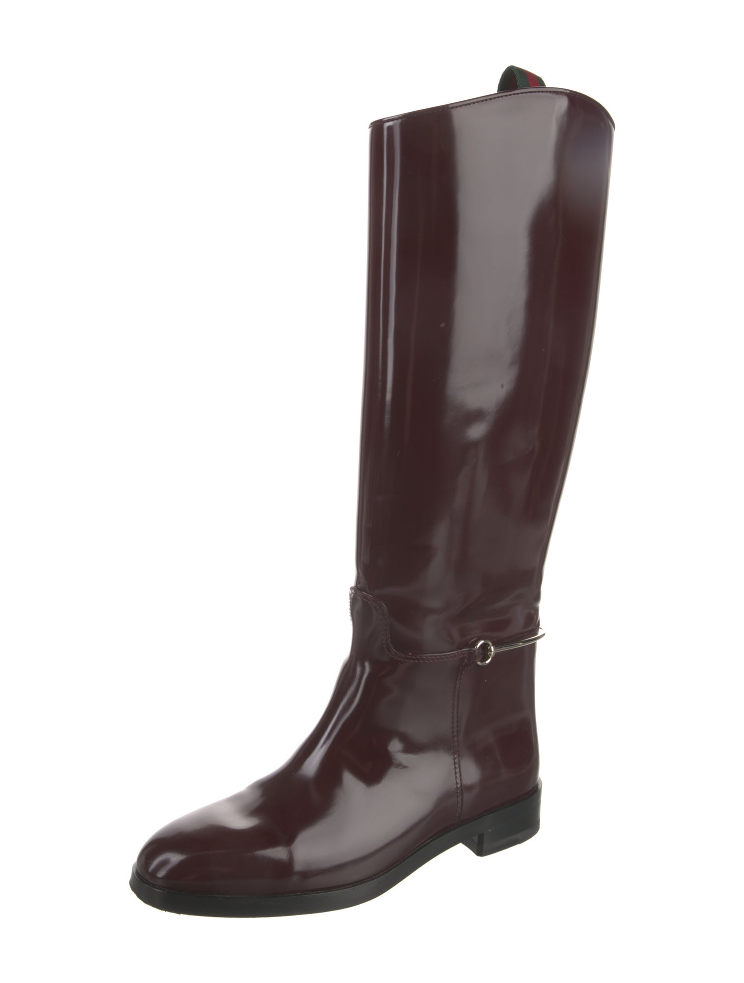 Gucci Web Accent Patent Leather Riding Boots