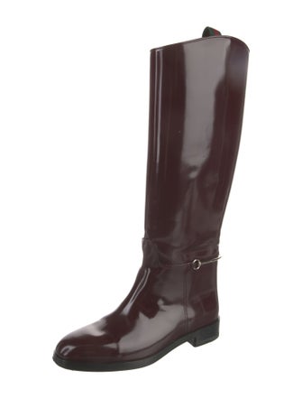 Gucci Web Accent Patent Leather Riding Boots