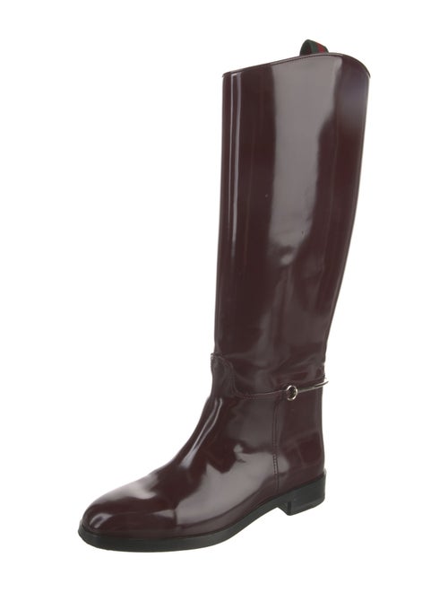 Gucci Web Accent Patent Leather Riding Boots