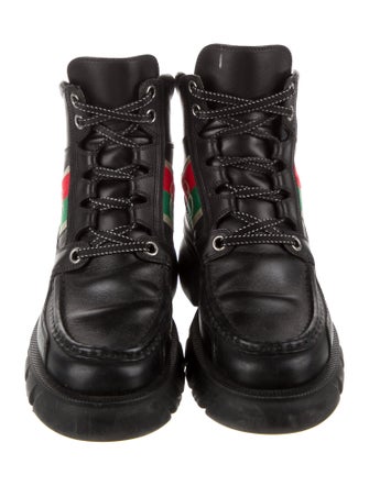 Gucci Web Accent Leather Combat Boots
