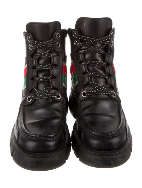 Gucci Web Accent Leather Combat Boots