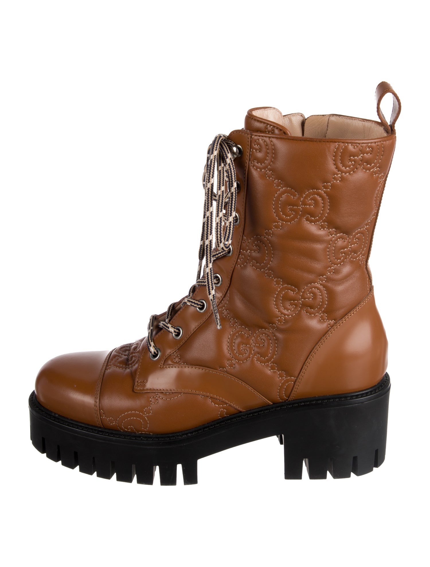 Gucci GG Logo Leather Combat Boots