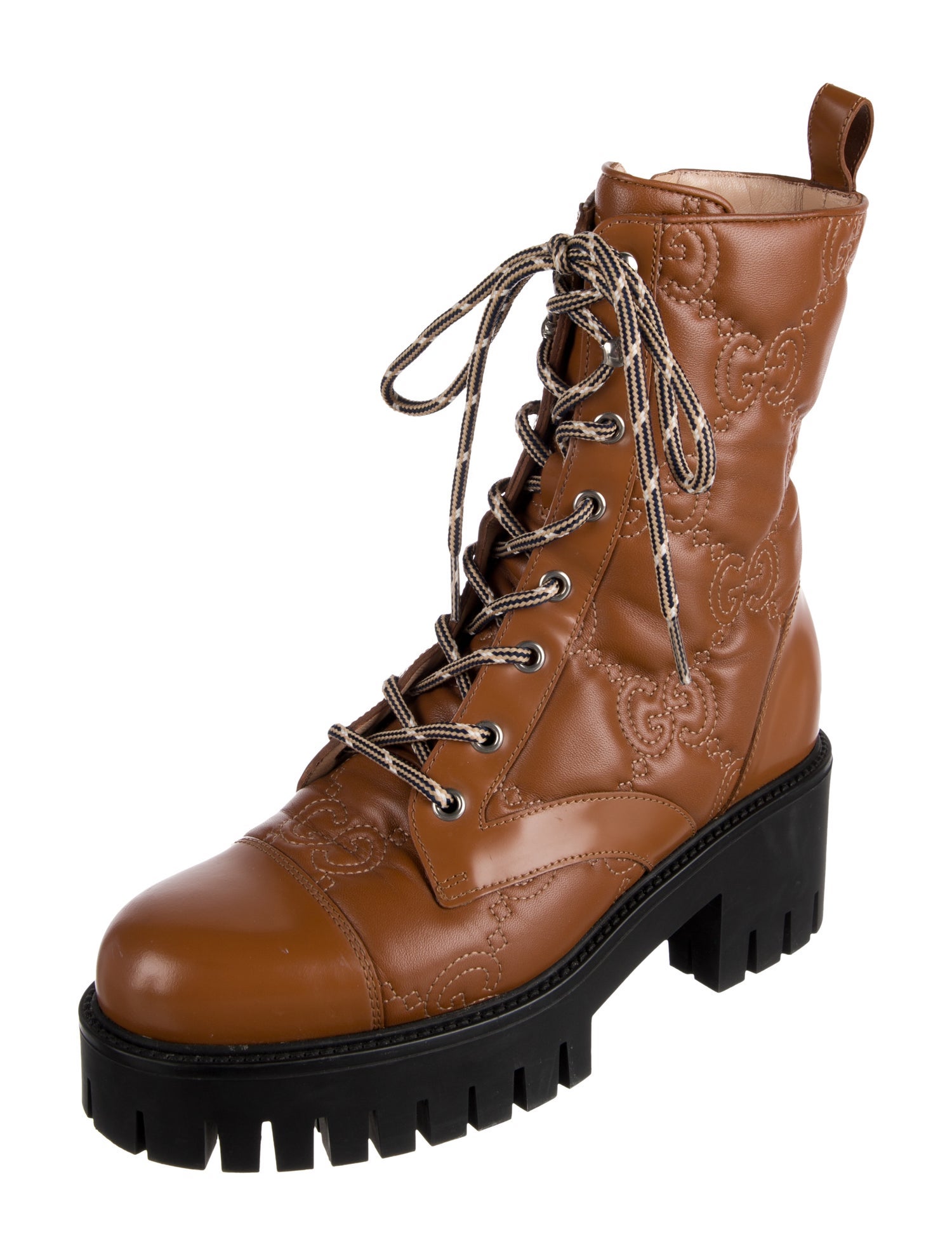 Gucci GG Logo Leather Combat Boots