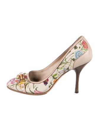 Gucci Flora Print Canvas Slingback Pumps