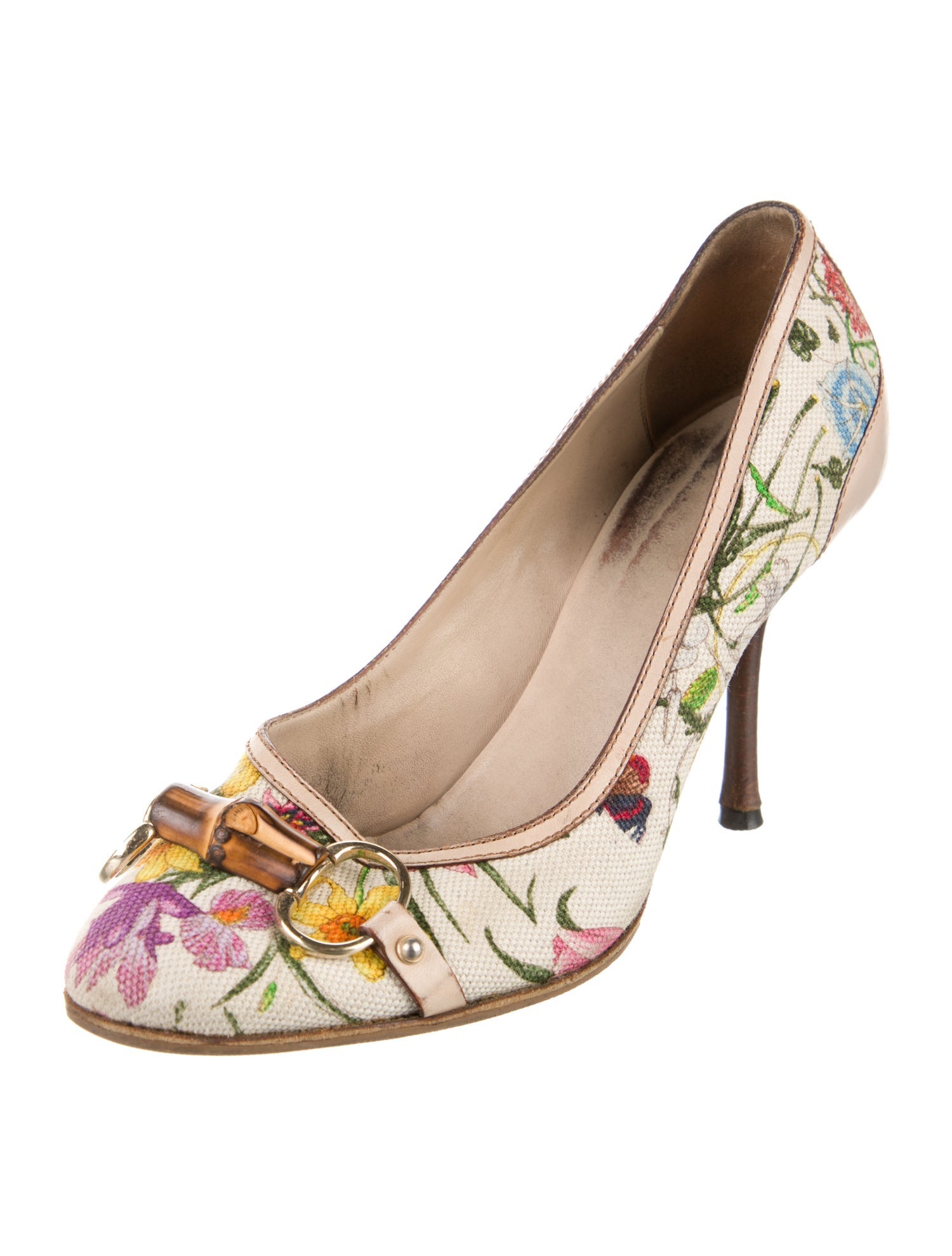 Gucci Flora Print Canvas Slingback Pumps