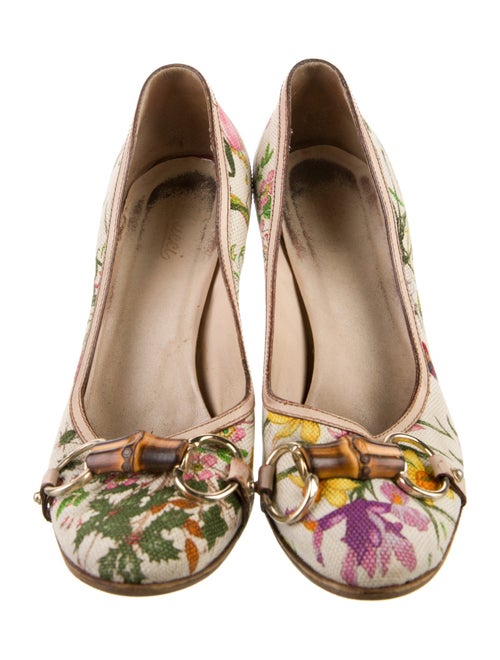 Gucci Flora Print Canvas Slingback Pumps