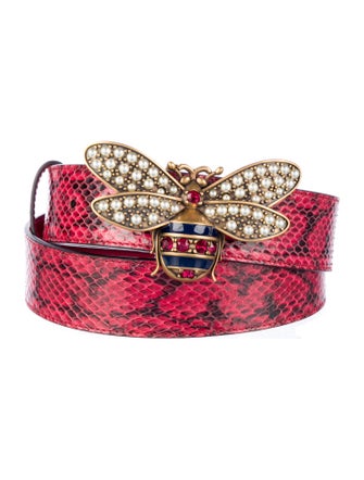 Gucci Bee Accent Snakeskin Belt