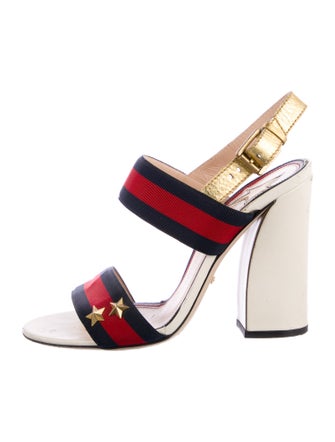 Gucci Sylvie Web Accent Studded Accents Slingback Sandals
