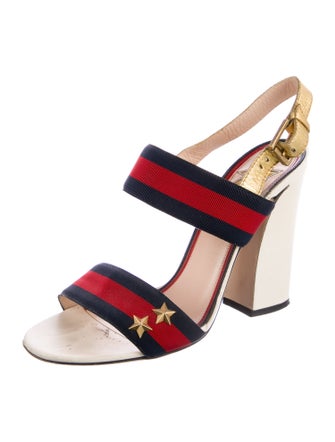 Gucci Sylvie Web Accent Studded Accents Slingback Sandals