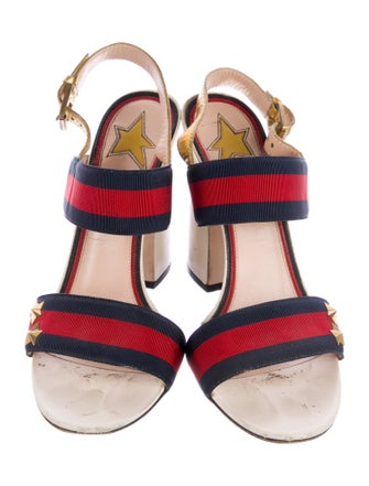 Gucci Sylvie Web Accent Studded Accents Slingback Sandals