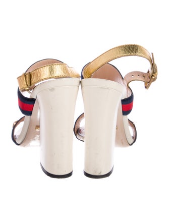 Gucci Sylvie Web Accent Studded Accents Slingback Sandals